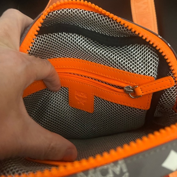 MCM Gray and Orange Messenger Bag with Monogram Design - Picture 6 of 7